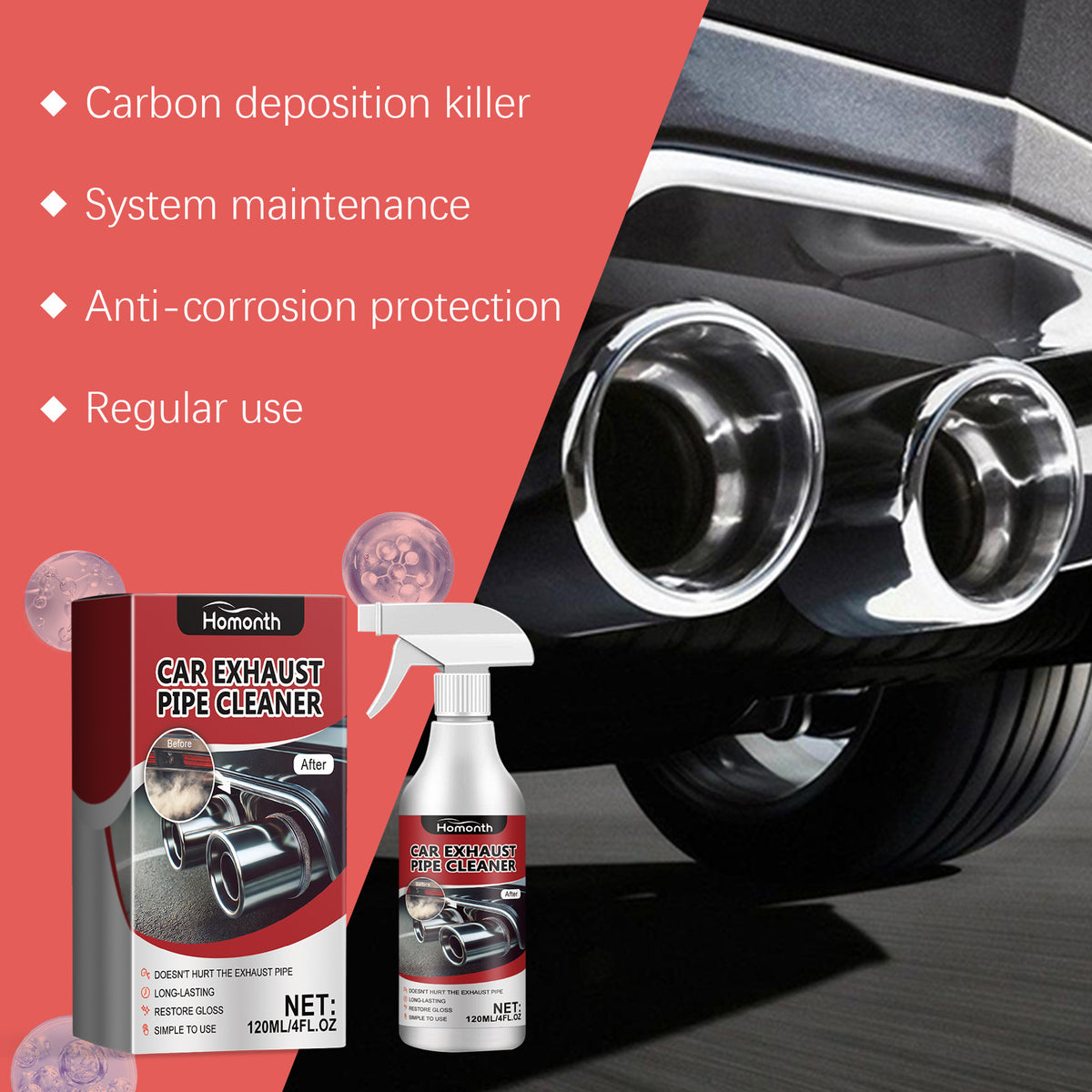 Car Exhaust Cleaner Spray for a Glossy Pipe Finish