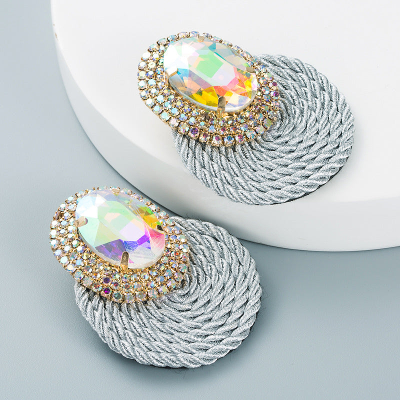 Statement Oval Crystal Earrings | Braided Jewel-Tone