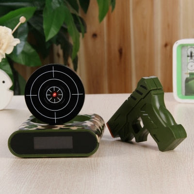 Gun Alarm Clock Shooting Target Wake-Up Office Gadget