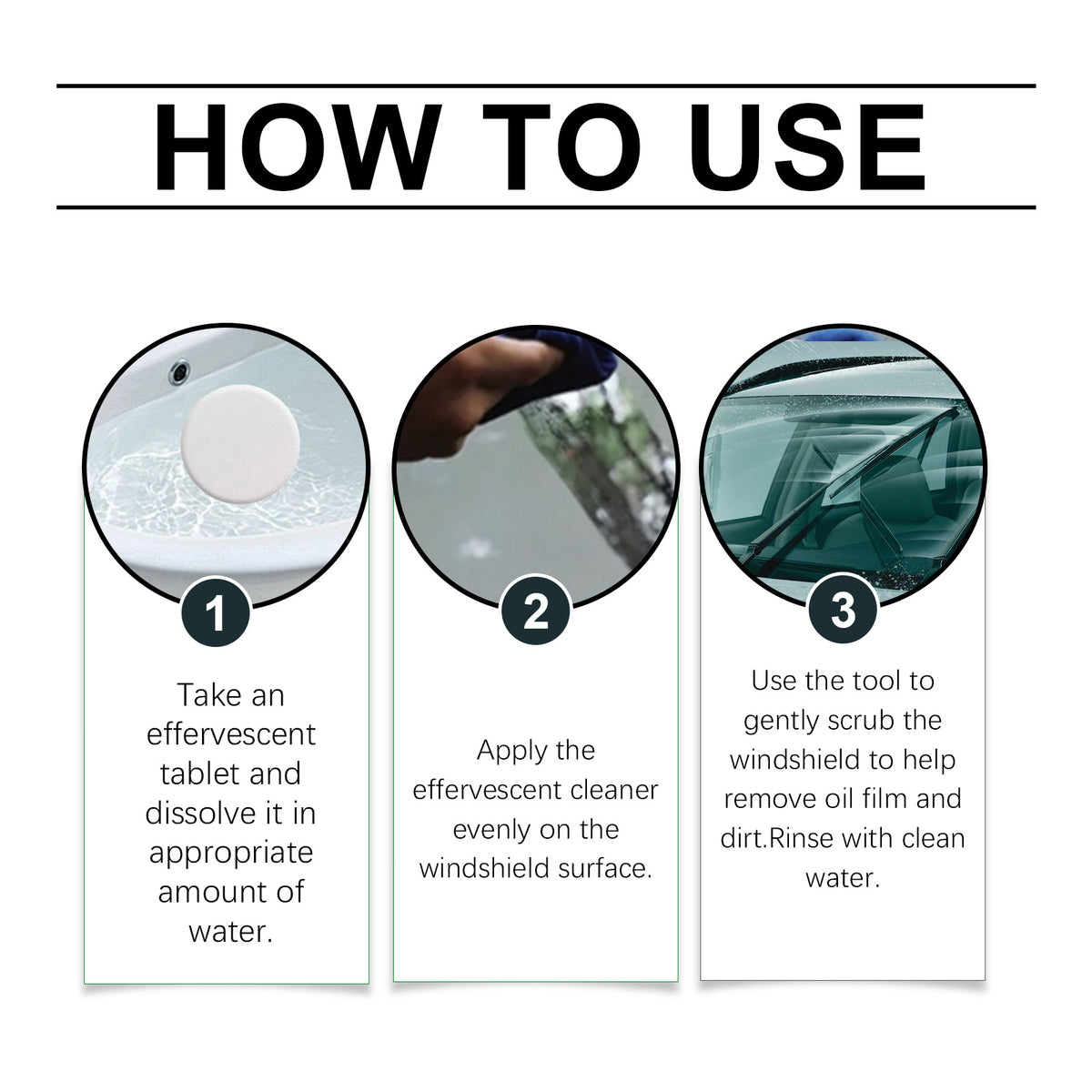 Windshield Oil Film Cleaning Tablets for Clear Glass
