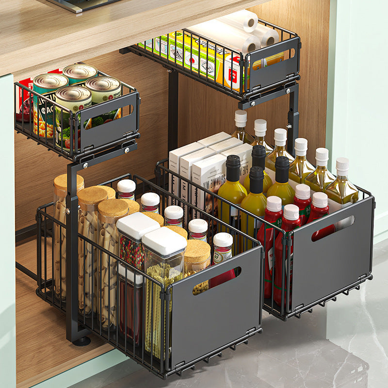 Two-Tier Pull-Out Under-Sink Organizer with Slide Basket
