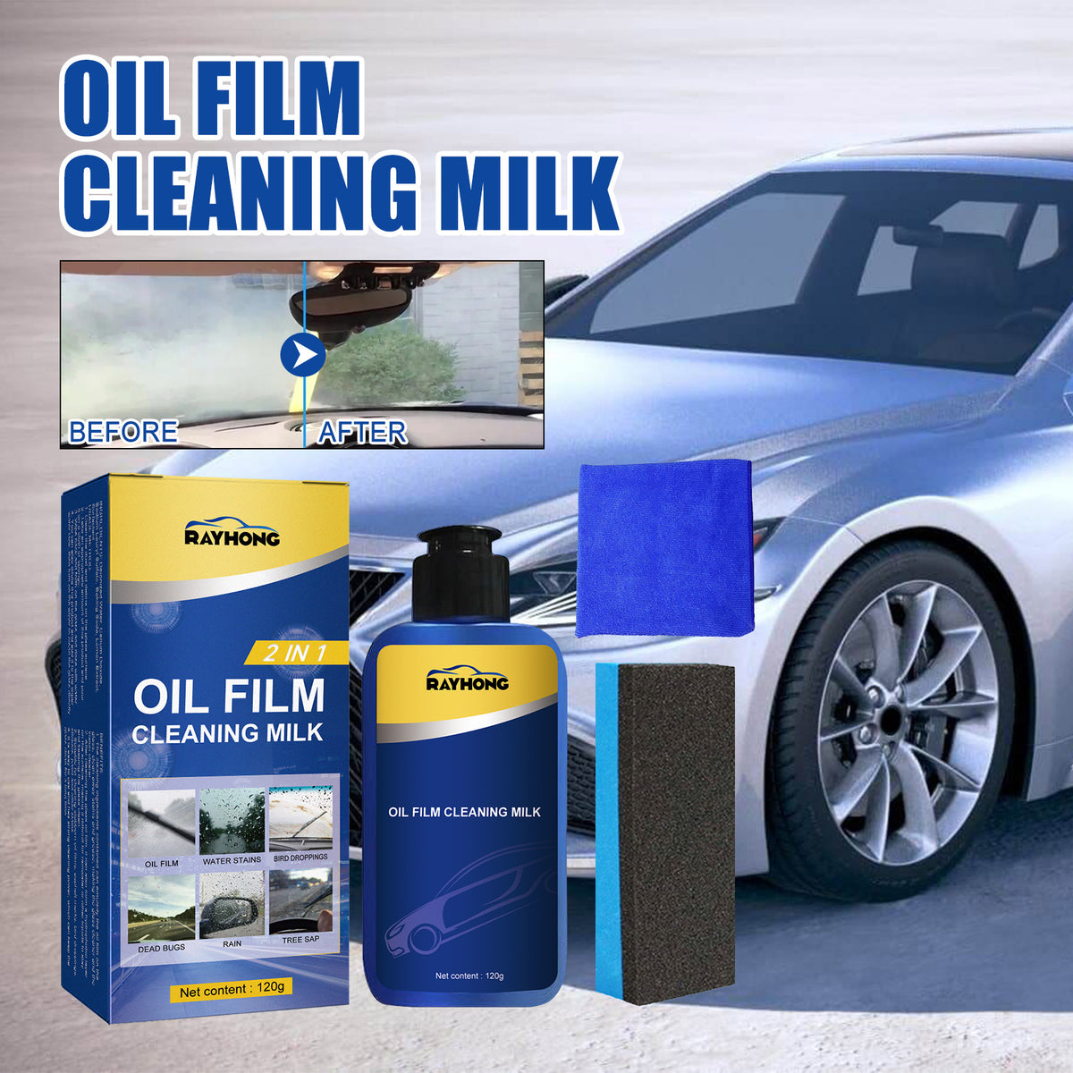 Car Windshield Oil Film Cleaner for Clearer Glass View
