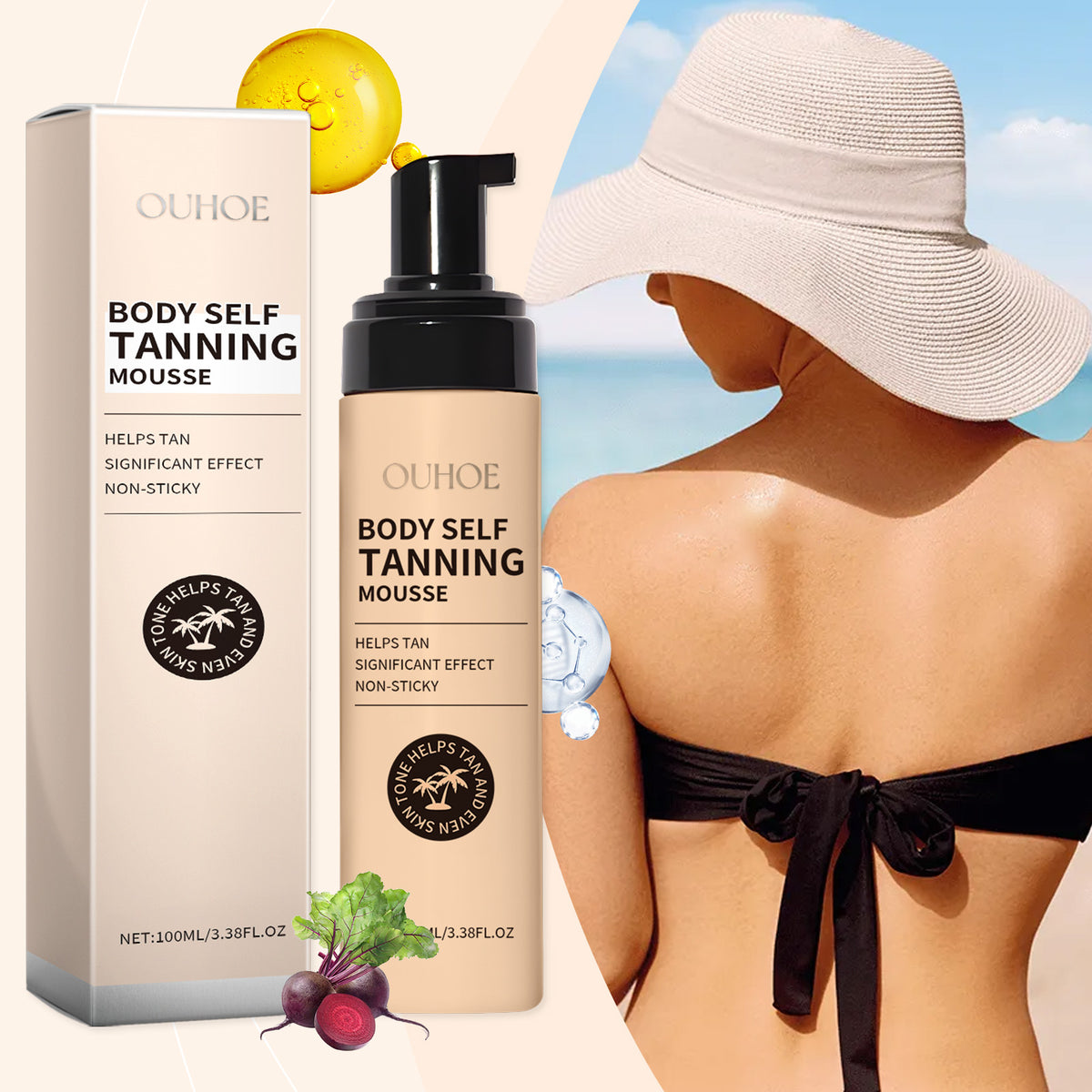 OUHOE Black Body Mousse Summer Tanning Bronzer Moisturizes A