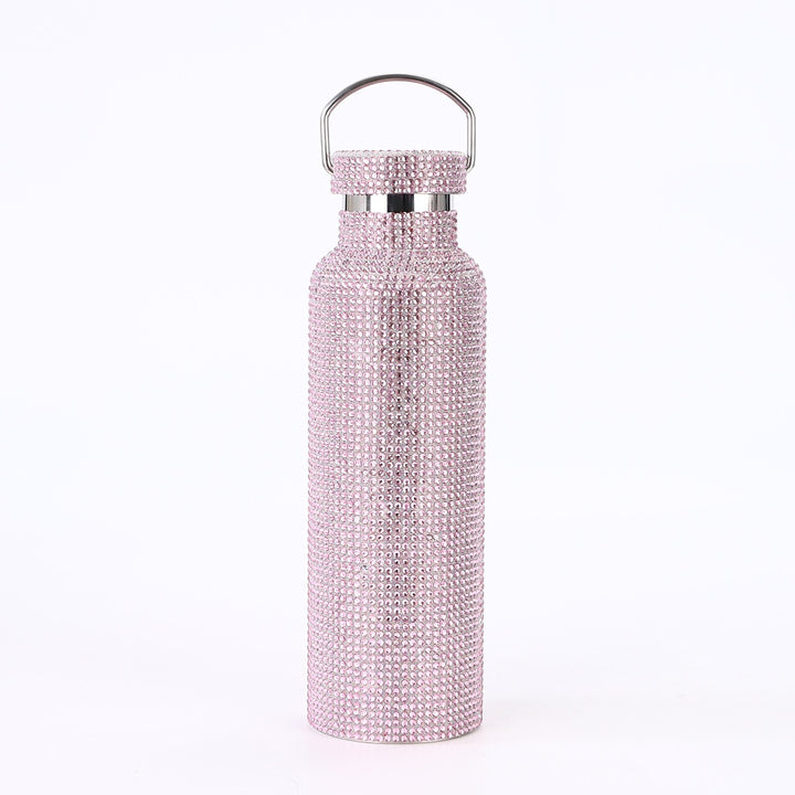 Rhinestone Stainless Steel Water Bottle with Silver Handle