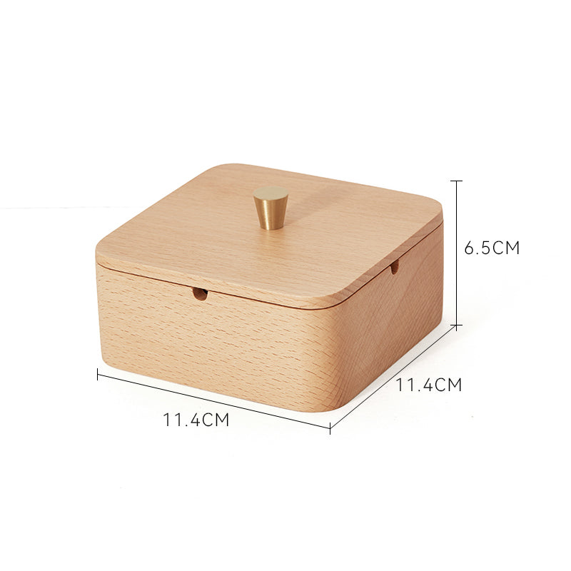 Covered Solid Walnut Wood Ashtray with Lid and Brass Knob