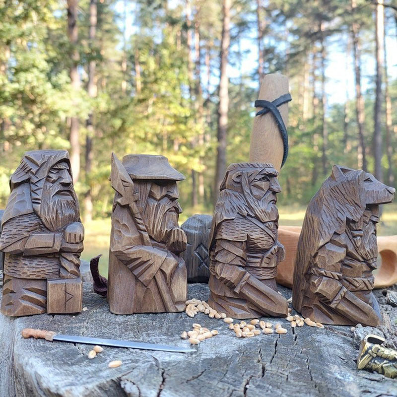 Norse God Figurines Set: Odin, Thor, Tyr & Ulfhednar