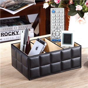 Quilted PU Leather Desk Organizer for Remotes and Phones