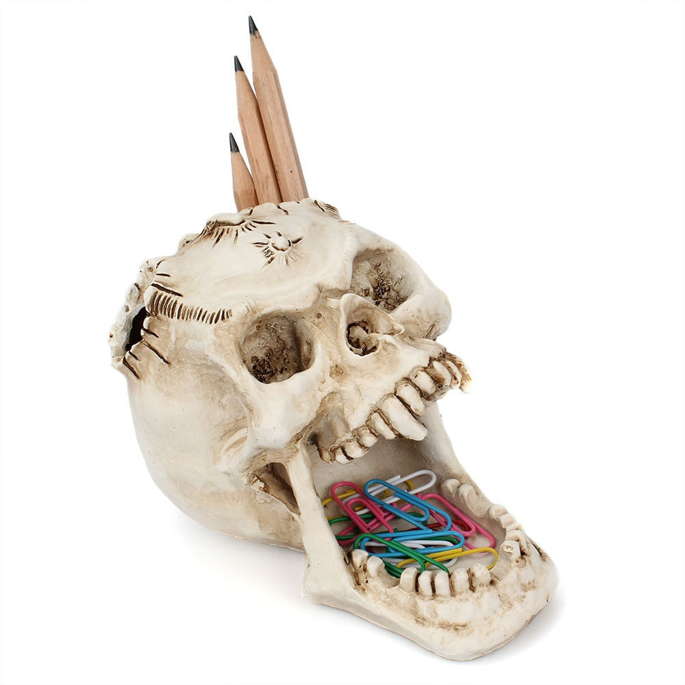 Skull Pen Holder Desk Organizer for Gothic Desk Decor