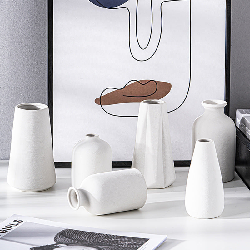 Matte White Ceramic Vase for Dried Flowers, Nordic Style