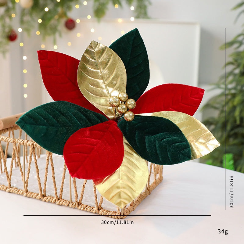 Velvet Poinsettia Christmas Tree Decoration Stem, 26cm