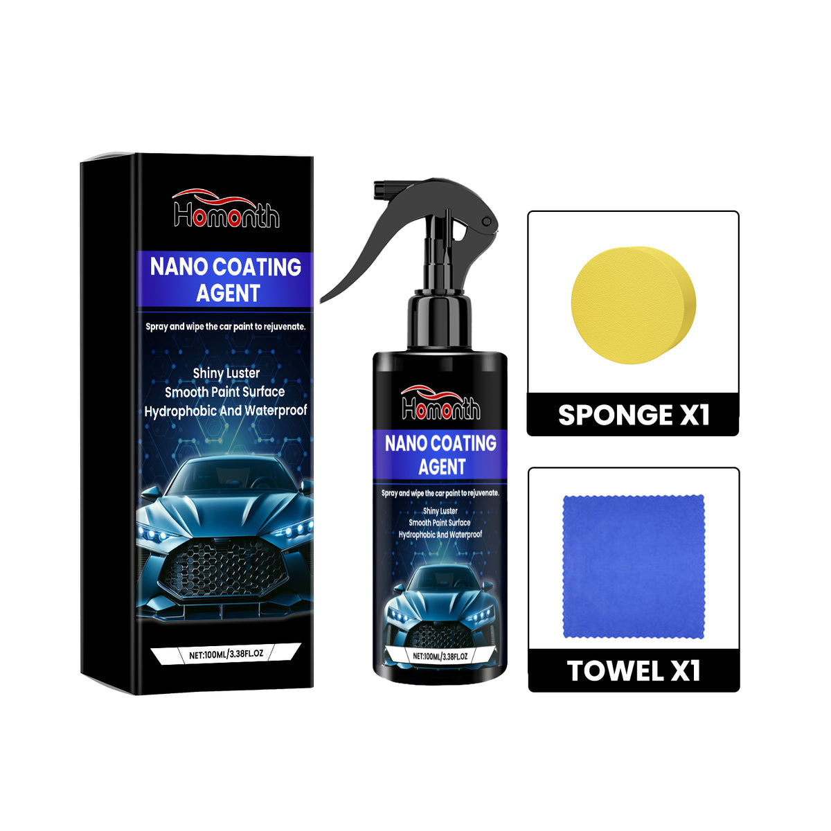 Nano Car Coating Spray for Glossy, Water-Repellent Paint