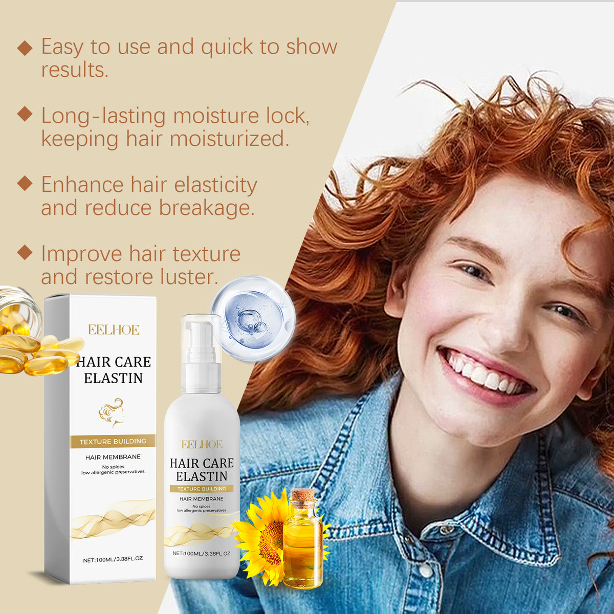 Hair Elastin Treatment for Moisture, Shine & Elasticity