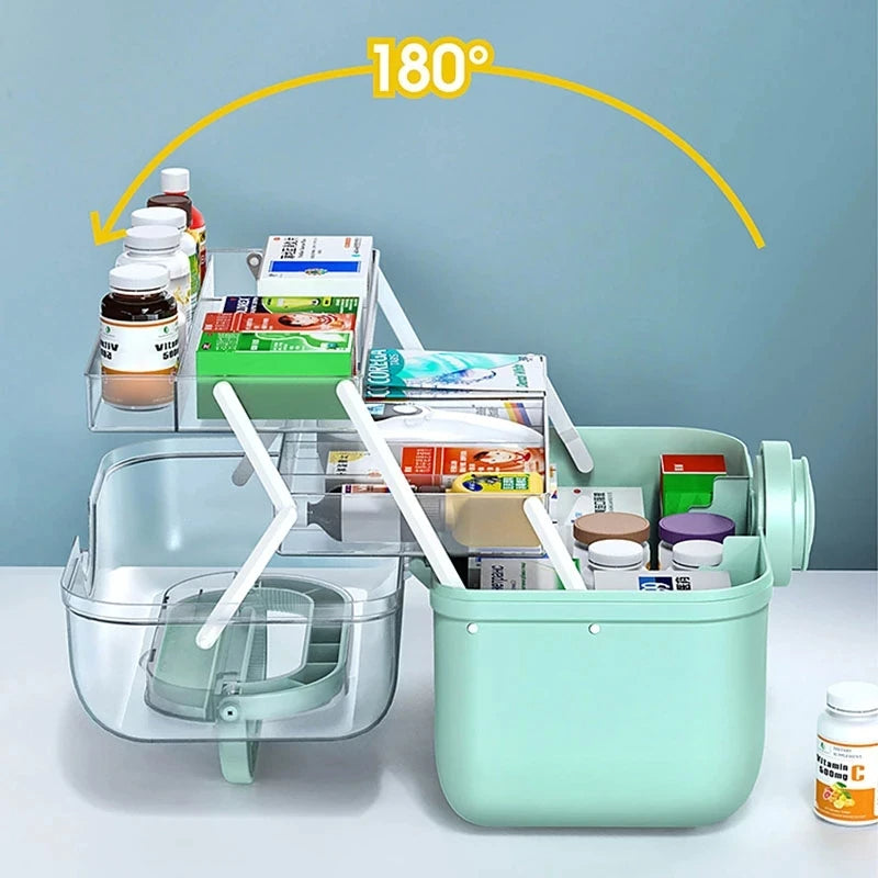 Clear-Lid Family Medicine Organizer with Fold-Out Trays