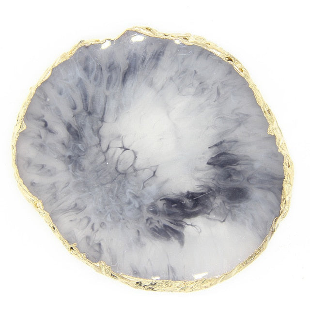 Agate Resin Jewelry Tray with Gold Rim for Vanity