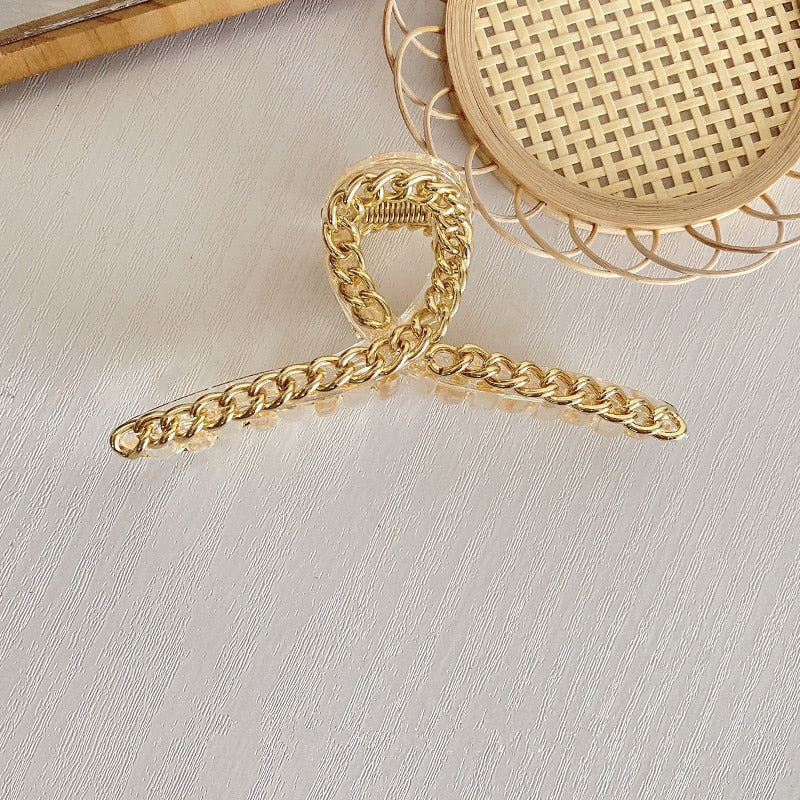 Oversized Chain Claw Hair Clip for Polished Updo Style
