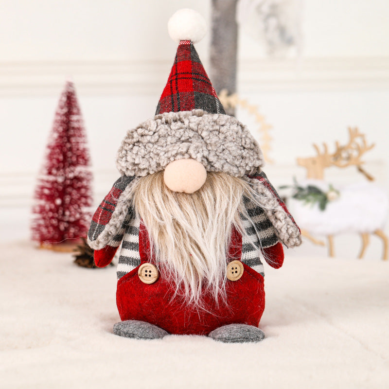 Christmas Elf Decor with Cozy Plaid Hood for Mantels
