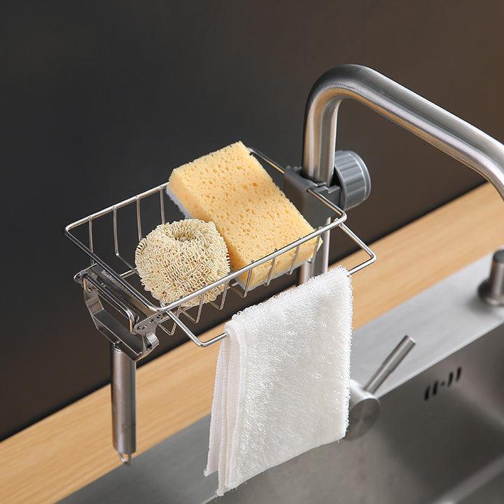Stainless Steel Faucet Rack for Sponges and Dish Cloths