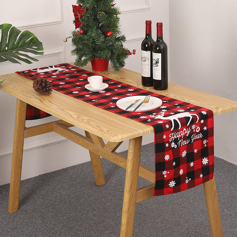 Christmas Table Runner Red Black Checkered Holiday Decor