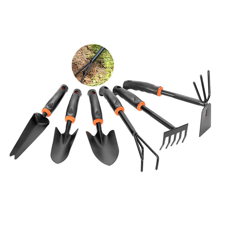 Garden Hand Tool Set, 6 Piece Black Planting Kit