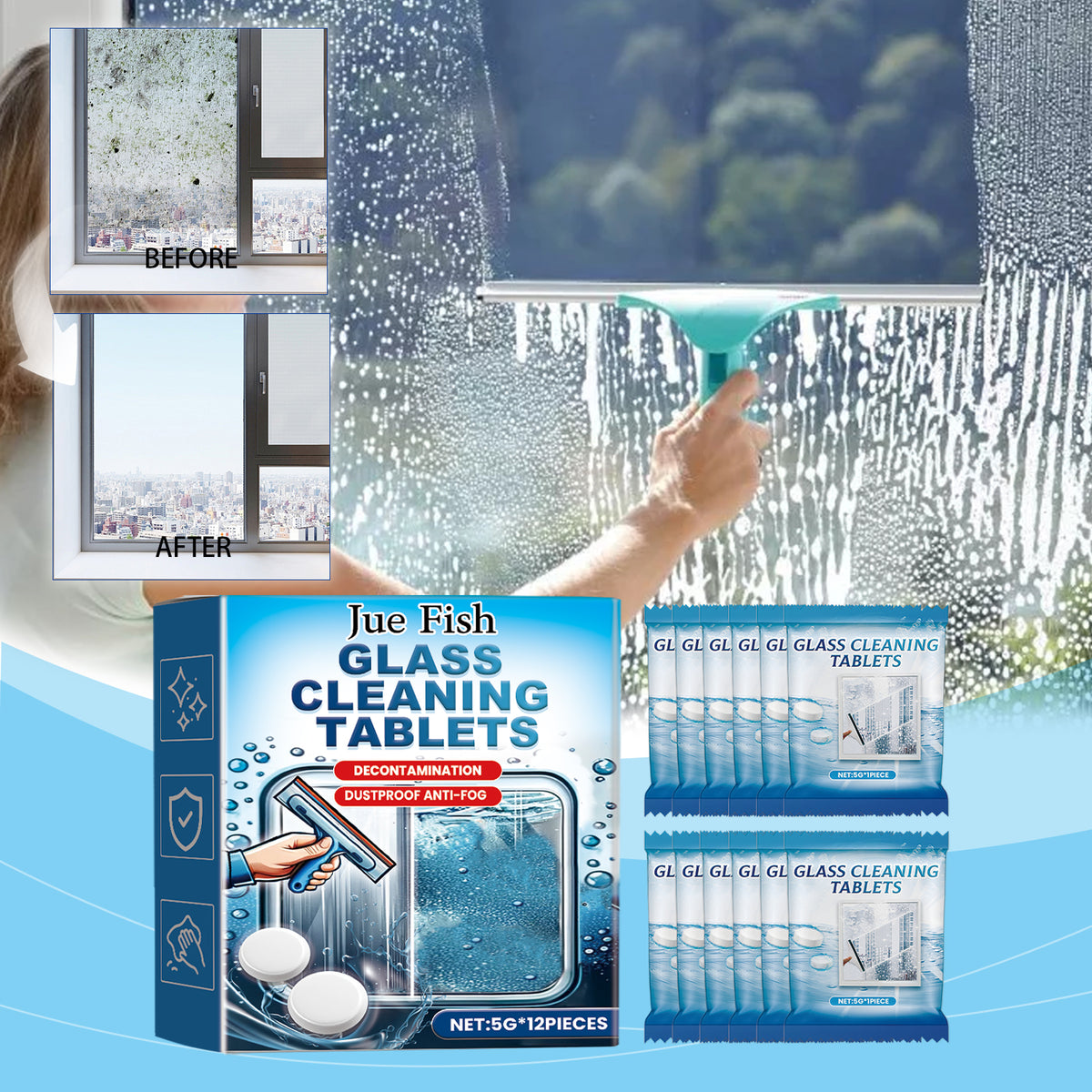 Glass Cleaning Tablets for Clear, Spotless Window Glass