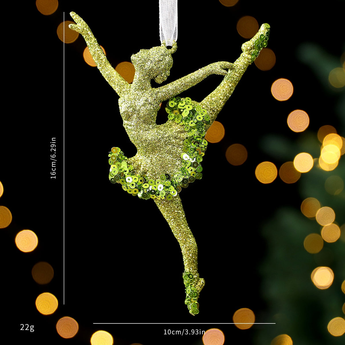 Green Glitter Christmas Ornaments – 7-Piece Holiday Set
