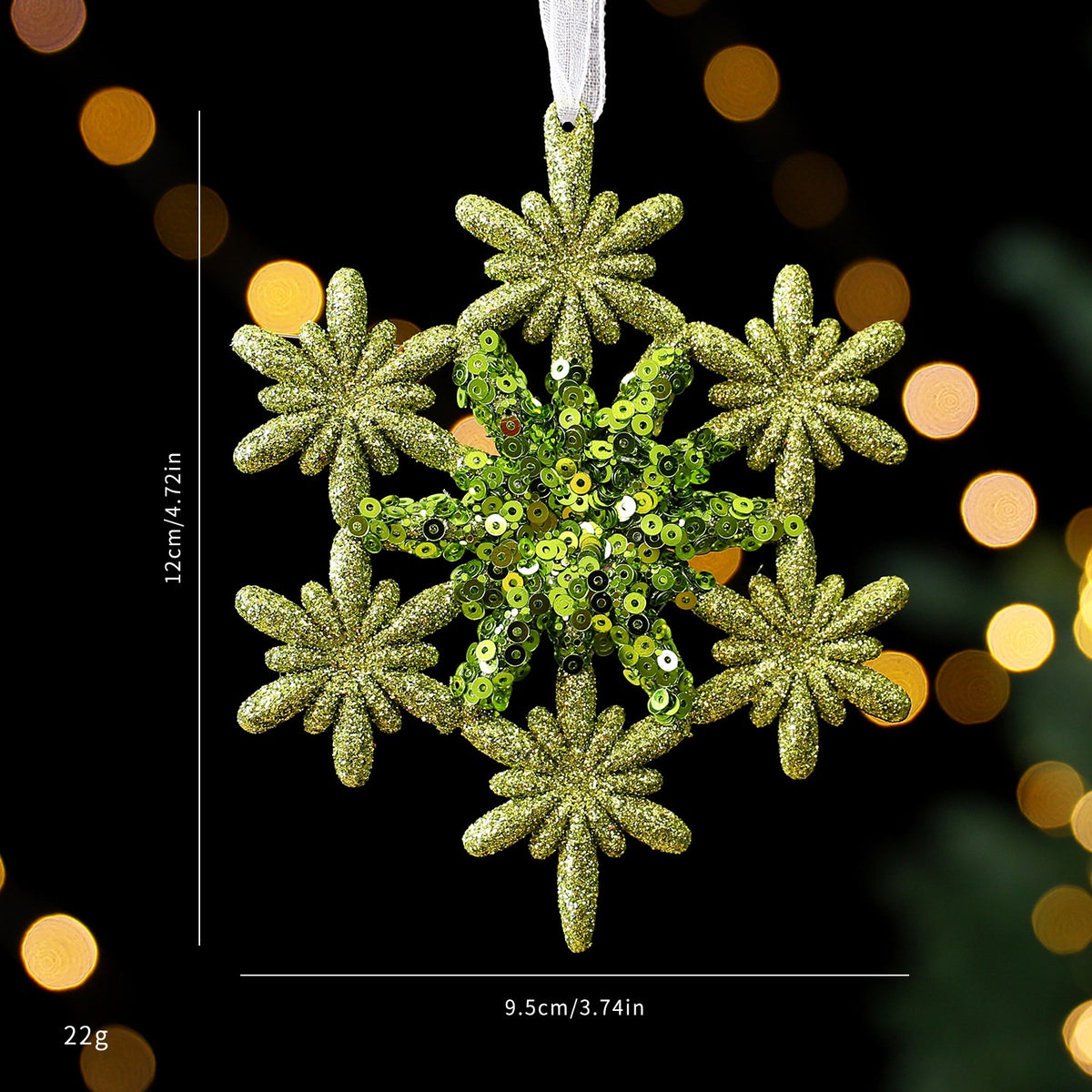 Green Glitter Christmas Ornaments – 7-Piece Holiday Set