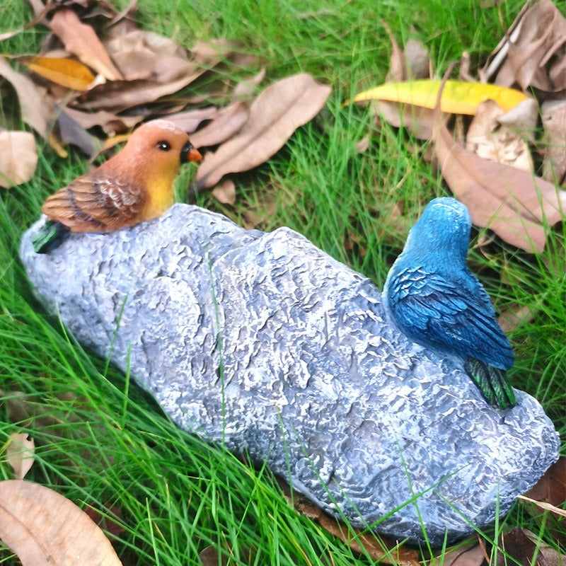 Garden Welcome Stone with Painted Birds and Flowers