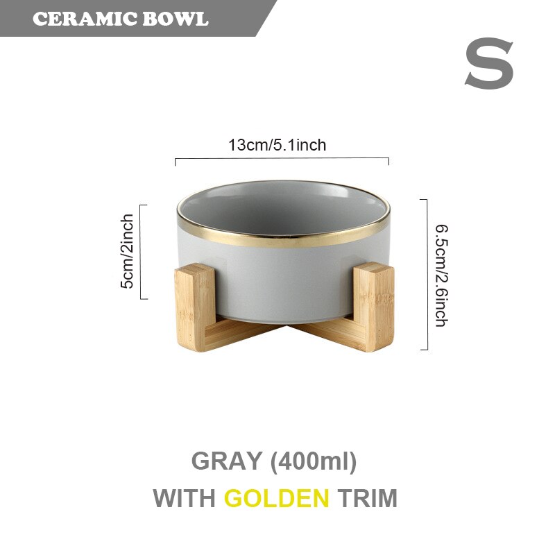 Elevated Ceramic Pet Bowl with Bamboo Stand, 400ml