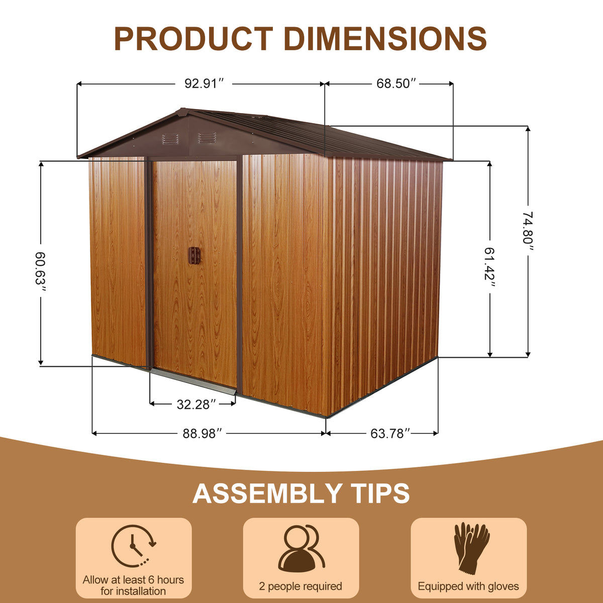 Metal Storage Shed 8x6 ft with Sloped Roof and Floor