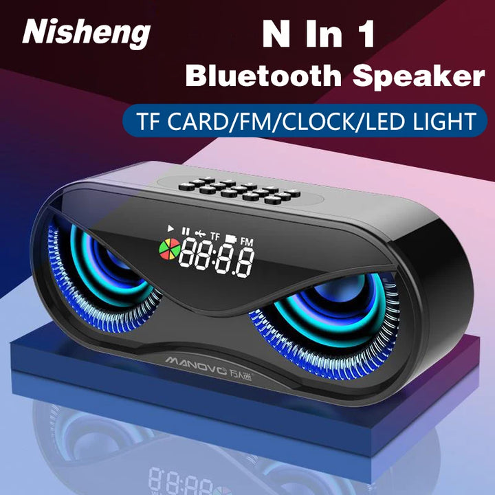 Owl Design Bluetooth Speaker with LED Light, Clock, and FM