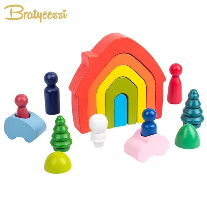 Rainbow Wooden Building Blocks for Creative Learning