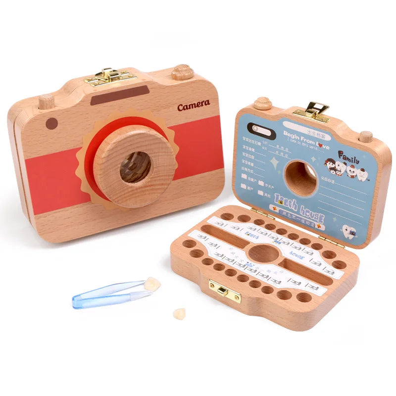 Wooden Baby Teeth Box Camera Keepsake for Children