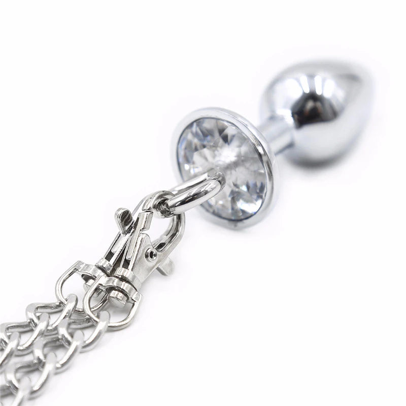 Metal Bondage Handcuffs with Anal Plug for Shared Play