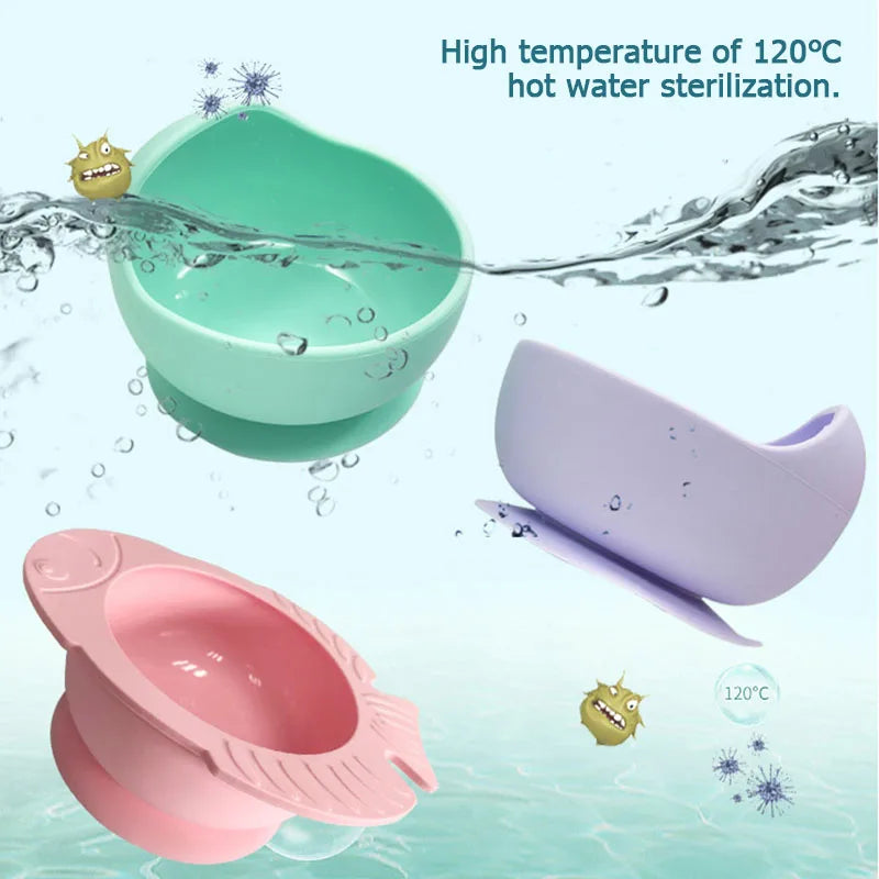 Baby Silicone Suction Bowl, Spoon & Water Bowl Set
