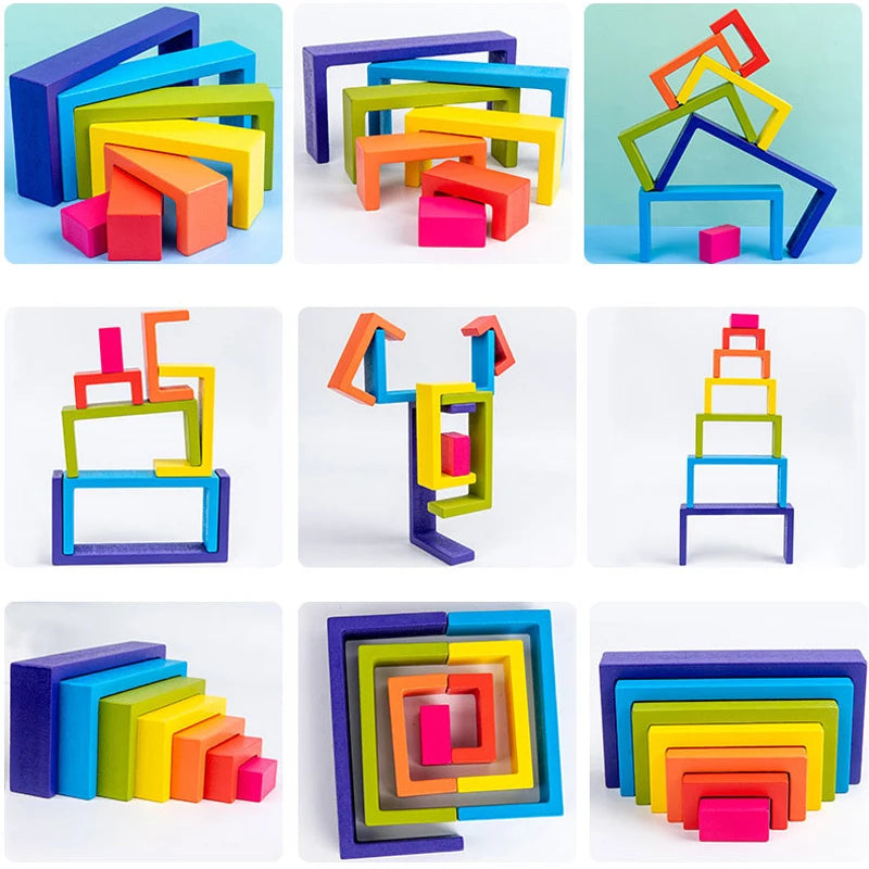 Rainbow Wooden Building Blocks for Creative Learning