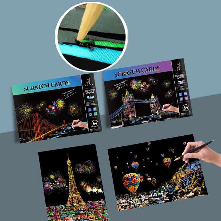 Scratch Art Night Scene Cards for Stress-Relief Drawing