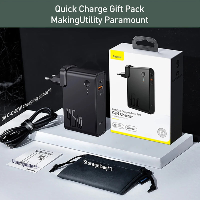 10000mAh 2-in-1 GaN Power Bank Charger — 45W PD Fast Charge