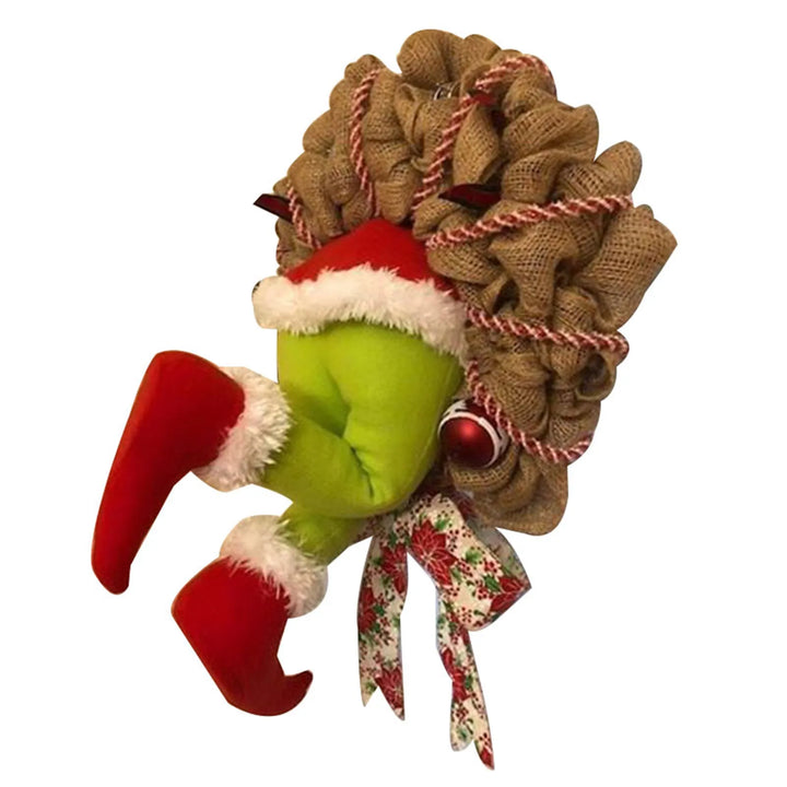 Burlap Christmas Wreath With Santa Thief Detail
