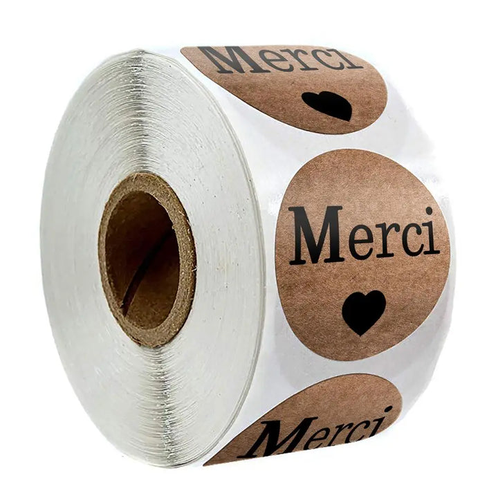 Round Kraft Paper Thank You Stickers, 500 Per Roll