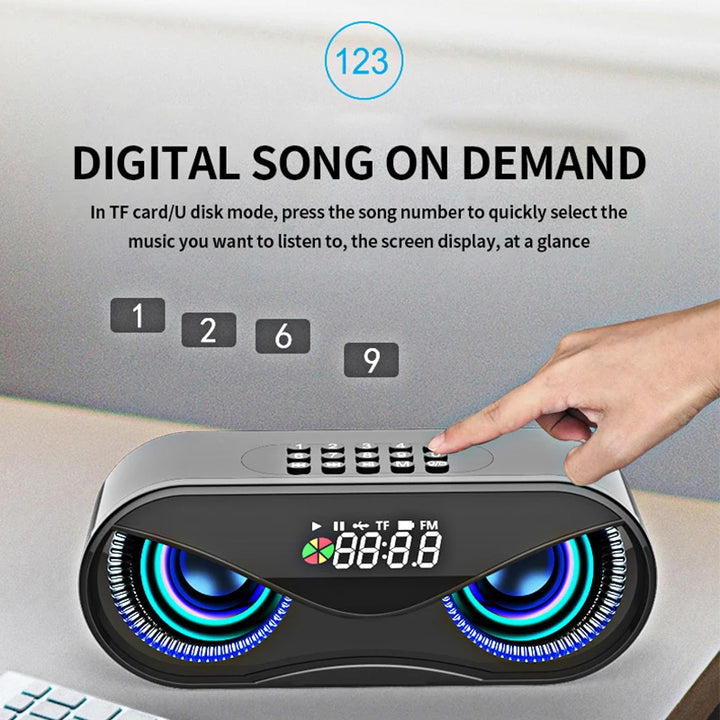 Owl Design Bluetooth Speaker with LED Light, Clock, and FM