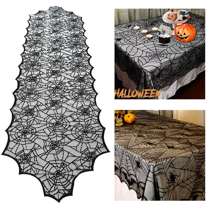 Halloween Lace Spider Web Tablecloth & Mantel Scarf