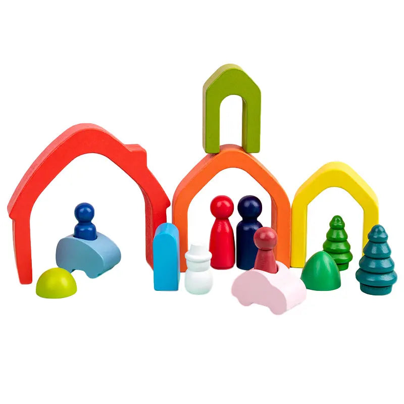 Rainbow Wooden Building Blocks for Creative Learning