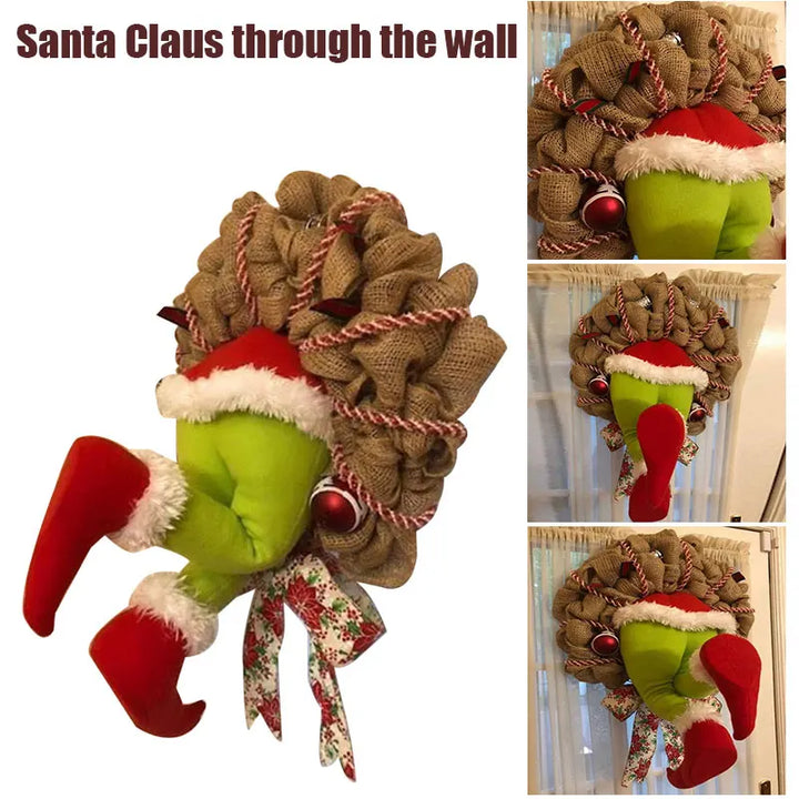 Burlap Christmas Wreath With Santa Thief Detail