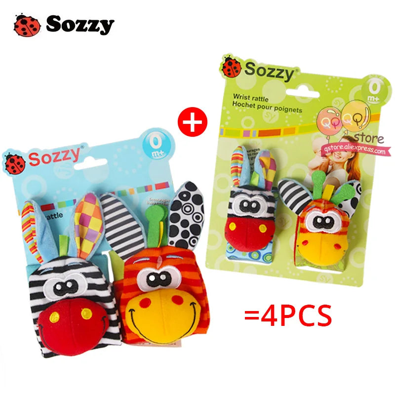 Baby Plush Rattles, 4-Piece Soft Sensory Toy Set