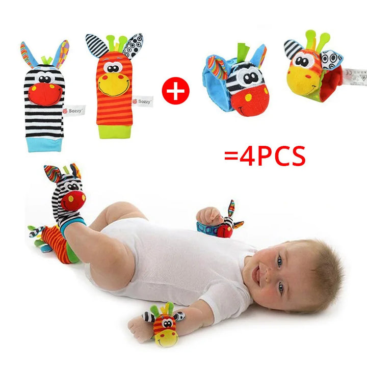 Baby Plush Rattles, 4-Piece Soft Sensory Toy Set