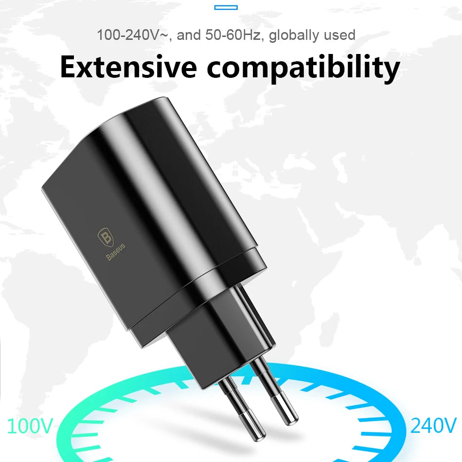 Baseus 3-USB Wall Charger With LED Display, 3.4A Fast