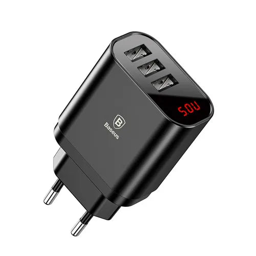 Baseus 3-USB Wall Charger With LED Display, 3.4A Fast