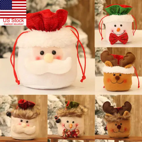 Christmas Kids Candy Bag Cotton Drawstring Gift Pouch