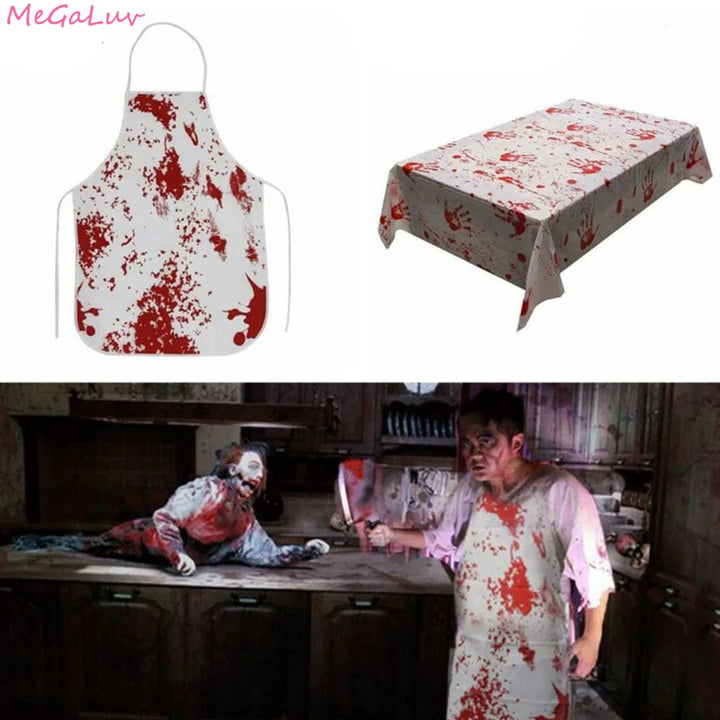 Bloody Handprint Halloween Tablecloth & Apron Decor