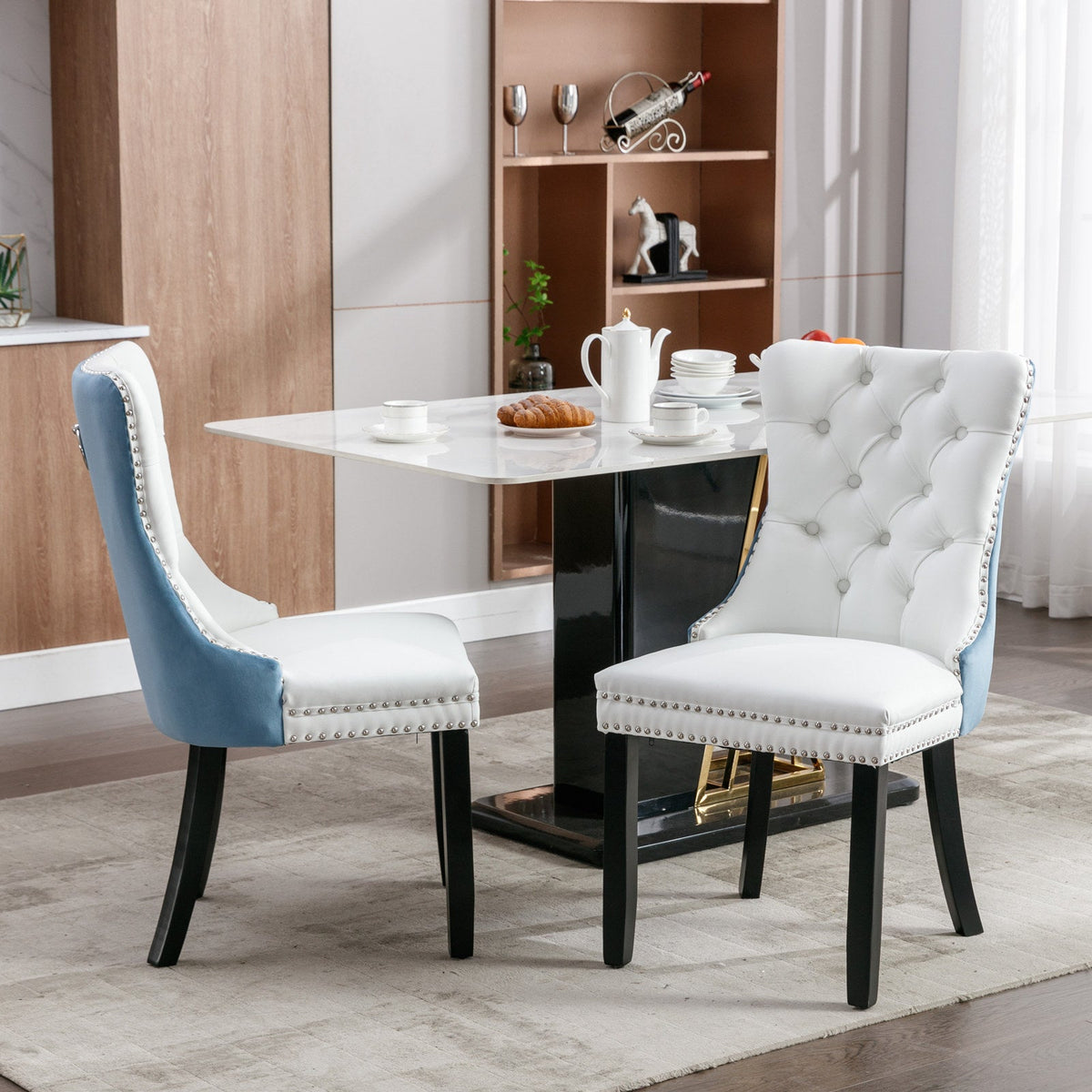 Tufted Modern Dining Chairs Set of 2 with Velvet Accents